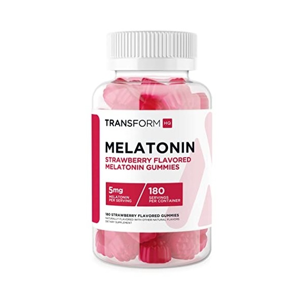 TransformHQ Melatonin (5mg) 180 Gummies, Strawberry Flavored - Gluten Free,