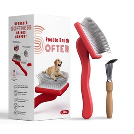 Dog Slicker Brush for Dogs - Doodle Brush for Poodles - Grooming & Slicker for Goldendoodles - Soft and Comfortable, Easy to Clean (Red)