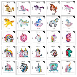 Iron-On Patches Children Pack of 25 Iron-On Patches Children for Textiles Iron-On Stickers Trouser Patches Girls Unicorn Iron-On Patches