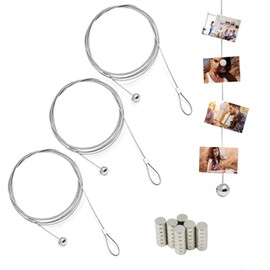 BEROZA Photo Wire Rope Photo Chain 2 m x 1.5 mm Picture Hanging Rope with 36 Button Magnets Photo Wire with Magnets Photo Rope Metal Photo Rope Magnetic Rope Photos Picture Rope for Hanging Photo