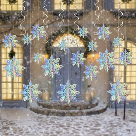 LAMEK 15pcs 3D Snowflake Decoration 3D Snowflake Hanging Decorations with 6pcs Spiral for Winter Party Bedroom Ceiling Decoration Window Door Holiday Ornament Festivals