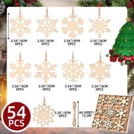 IDATOO Snowflake Ornaments, 54PCs Unfinished Wooden Snowflakes Cutouts for DIY Christmas Decorations, Neutral Christmas Decor, Boho Xmas Tree Hanging Embellishments for Home Office (54 pcs)