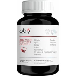 Oby Multi Enzimas digestivas, Probióticos | 7 tipos enzimas + Probióticos Bifidobacterium y Lactobacilos + Fibra Psyllium Husk + Glutation | 60 caps veganas 60 días