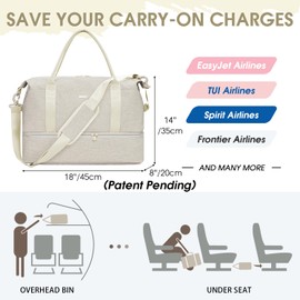 WANDF Cabin Bag 45x36x20 for Easyjet Airlines Underseat Travel Bag with with USB Charging Port, Wet Pocket & Shoes Compartment Carry on Hand Luggage Weekend Bag for Women and Men ((Beige)