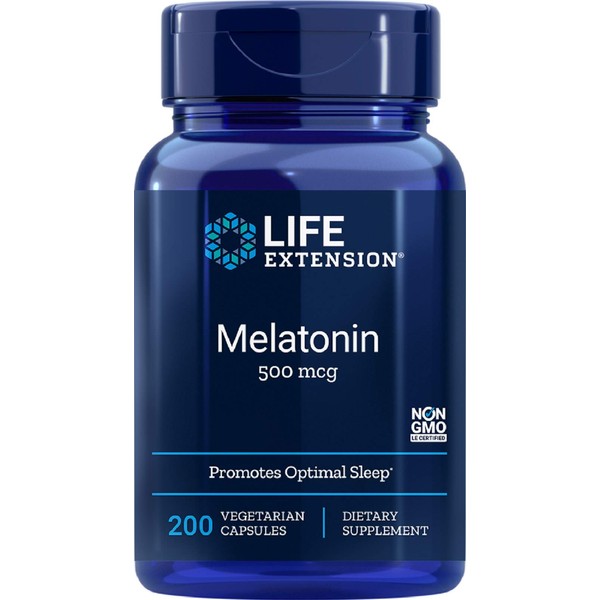 Life Extension Melatonin 500 mcg Sleep & Cellular Health Support – Gluten-Free – Non-GMO – 200 Vegetarian Capsules