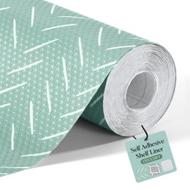 Glotoch Self Adhesive Shelf Liner for Kitchen Cabinets, Renter Friendly Peel and Stick Shlef Liners, Premium Contact Shelf Paper for Drawer, Bathroom, Pantry, Green Herringbone