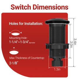 APIELE Garbage Disposal Air Switch Kit, Sink Top Push Button Switch for Food Waste Disposer, UL Listed 3.6" Long On/Off Air Button (Matte Black)