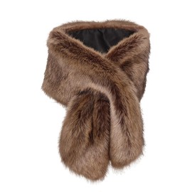 Surakey Women Faux Fur Shawl Wrap Collar Long Winter Neck Warmer Wraps Scarf Stole Wedding Sleeveless 1920s Bridal Fur Scarf (Brown)