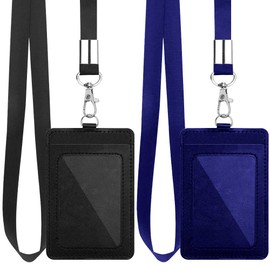 Pack of 2 ID Card Holder Leather Double-Sided Vertical Double-Sided ID Card Holder PU Leather ID Card Holder Double Sided Leather ID Card Holder with Strap Card Holder ID Card Holder with