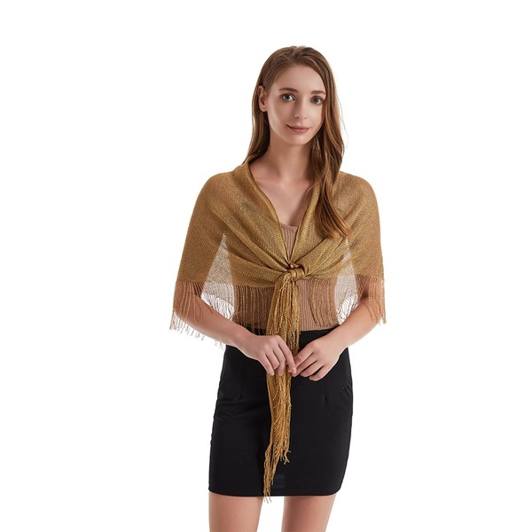 JK Home Lightweight 190x60cm Glitter Metallic Triangle Scarf with Tassels