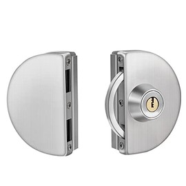 Glass Door Lock, 304 Stainless Steel Glass Door Lock Heavy Duty Frameless Glass Door Lock with Keys, No Need to Drilling on Glass, Fit for 10-12mm Thick Glass (118A), Silver