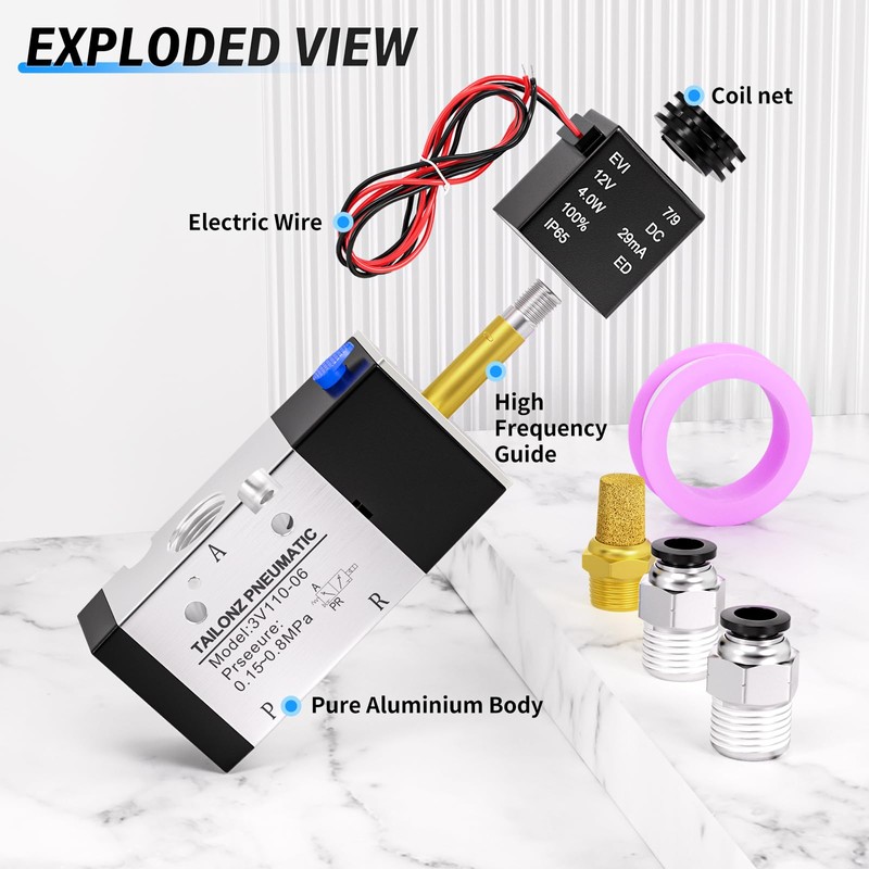 TAILONZ PNEUMATIC 1/4"NPT Solenoid Valve 3V210-08 DC12V Single Coil Pilot-Operated