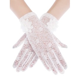 SATINIOR Lace Gloves Women Short Floral Gloves Fingerless Gloves Elegant Ladies Gloves for Wedding Party (White)