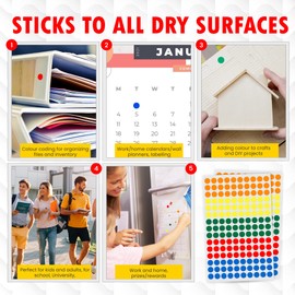 RubiGo - 8mm Sticky Dots 1500/3000 Coloured Dot Stickers, 5 Assorted Colours (5 Colours, 1500 Dots)