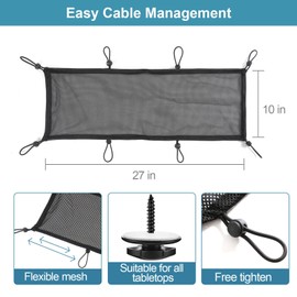 Under Desk Cable Management Net, 36PCS Under Table Cord Management Mesh Organizer Flexible Wire Hiders, Extra Large Capacity Wire Management Kit Under Desk, Fits Most Tables
