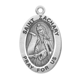 Everlasting Light Jewelry .925 Patron Saint Zachary Oval Sterling Silver Medal Pendant Necklace, 20" Chain