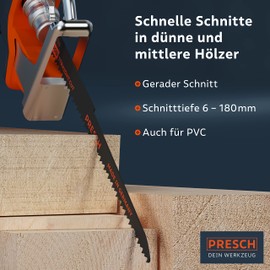 PRESCH Reciprocating Saw Blades Wood 210 mm Pack of 10, Cut 6–180 mm, Saw Blades Reciprocating Saw Blades for Wood PVC Pipes and Much More, Universal Shaft Reciprocating Saw Blades Set Including Box