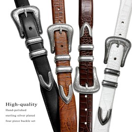 Brenton Italian Calfskin Genuine Leather Designer Dress Belt with Western Silver Plated Buckle Set - Assembled in The USA (Alligator Black, 34)