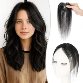 TESSHAIR Clip In Fringe 360° 3D Cover Clip in Side Bangs 100% Real Human Hair Toppers with Side Bangs Natural Fringe Clip in Hair for Women(Black, 10g)