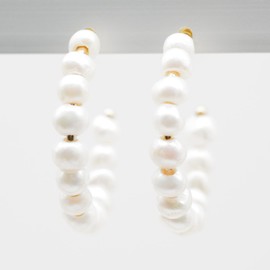 Feliss Women's Gold Pearl Earrings Made of Freshwater Pearls Large Hoop Earrings