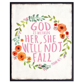 Religious Positive Quotes Wall Decor - God is Within Her She Will Not Fall - Spiritual Christian Gifts for Women - Inspirational Wall Art - Bible Verses Wall Art - Scripture Wall Art - God Wall Decor