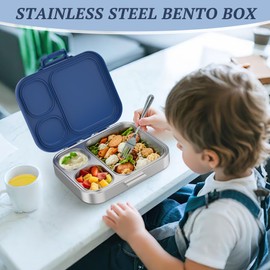 VITONIS Edelstahl Brotdose Kinder,Metal Bento Lunch Box Kinder Auslaufsicher Brotdose Kids mit 3 Fächern und Dichtring,Lunch Box Geeignet für und Erwachsene, Robust und tragbar