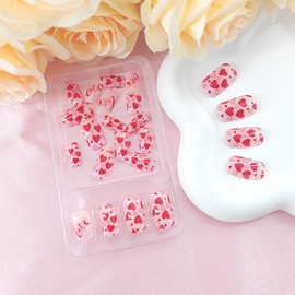 Valentine's Day Press on Nails Medium Square Gradient Fake Nails Press ons with Love Heart Design Glue on Nails Acrylic Full Cover False Nails Glossy Valentines Stick on Nails for Women 24Pcs