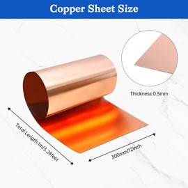Copper Sheet Roll,0.5mm Thickness x 300mm Width x 1000mm Length,Pure Copper Flashing Copper Strip for DIY Projects,Jewelry,Crafts,Repairs