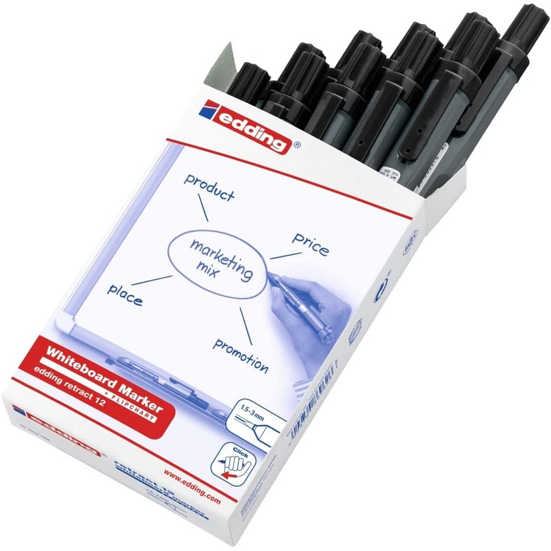 edding 12 Retract whiteboard Marker - Black - 10 whiteboard
