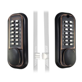 JOUNJIP Mechanical Keyless Combination Latch Door Lock [Flat Spindle] - Double Sided Keypads for Gates, Fences, Windows - No Battery No Power Needed (Oil-Rubbed Bronze) - Not a Deadbolt