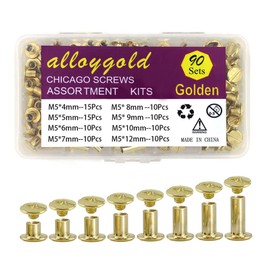 ALLOYGOLD Gold Chicago Screws Leather Rivets Assorted ，8 Sizes of Screw Rivets Chicago Screws for Decorate and Repair Leather Craft Belt Bag Shoes Purse Bookbinding (M5*4,5,6,7,8,9,10,12)