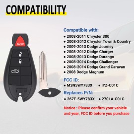 Kible 2 For 2008 2009 2010 2011 2012 Dodge Charger Remote Key Fob M3N5WY783X IYZ-C01C