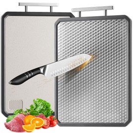 Stainless Steel Cutting Board for Kitchen, Large Chopping Board（16.42×11 In）Double Sided Non-Slip Edge Scratch-resistant Mesh Design, Food-Grade Wheat Straw PP, Easy to Clean