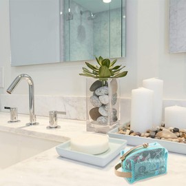 Derbway Transparent Toiletry Bag, Cosmetic Bag with Handle, 2 Layers Waterproof Zip Bag, Ideal for Travel, Swimming, Fitness, Camping, blue