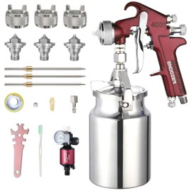 ENDOZER Professional Siphon Feed Spray Gun for Paint, Red Handle, 34 oz -1.4 1.7 2.0mm Nozzle for a Variety of Low Viscosity Paints（Red）