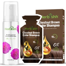 Herbishh Chestnut Brown Hair Color Shampoo + Hair Oil for Dry Damaged Hair | Natural Gray Coverage Shampoo 3-in-1 | PPD-Free Herbal Hair Dye | Flower Oil Combo Pack