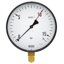 Fittingteile - Wika Pressure Gauge 111.10 Vertical Diameter 160 mm - Class 1.6 for Compressed Air Pneumatic Pressure Display (Display Range: 0 to 16 bar)