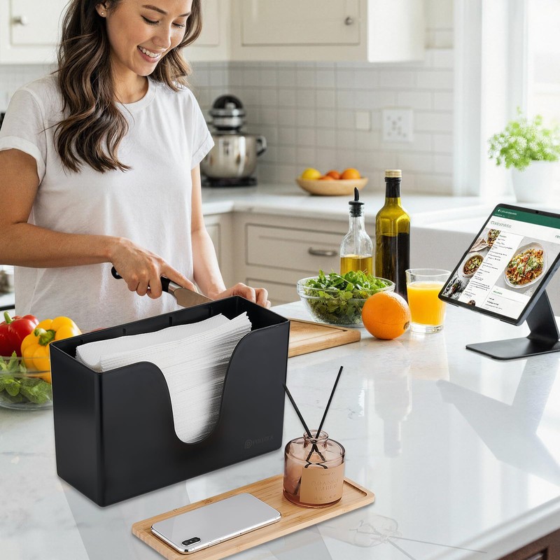 Pollock Paper Towel Dispenser with Lid,Wall Mount or Countertop,Black