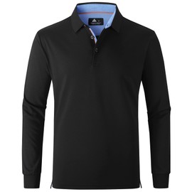 SECOOD Long Sleeve Tee Shirts for Men's Work Polo Shirts 3 Buttons Tactical Polo Shirts Black Golf Shirts L