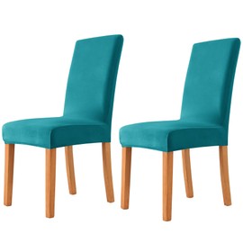 Deisy Dee Velvet Stretch Dining Room Chair Covers - Colorful and Washable Parson Chair Slipcovers - Stretchable Removable Furniture Protectors (2, Turqouise)