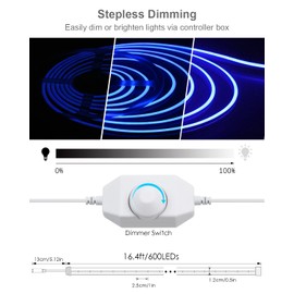 ALITOVE Neon Light Strip Blue LED Rope Light Dimmable for DIY Neon Signs Bedroom Gaming Room Living Room DIY Wall Decor 16.4ft 5m 600 LEDs Waterproof with DIY Accessories Power Adapter Dimmer