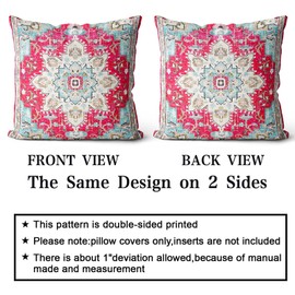 Snycler Boho Throw Pillow Covers 24x24 inch Set of 2 Boho Rug Carpet Double Sided Pattern Short Plush Cotton Soft Pillow Case Cushion Cover Pillowcase for Couch Sofa Bed Decorative (Red)