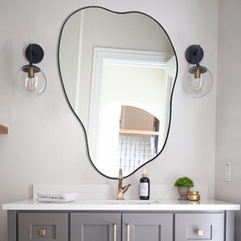 POZINO Asymmetrical Mirror, Black Irregular Mirror, Morden Unique Cloud Shaped Mirror for Living Room Bathroom Bedroom Entryway Home Decor,30"x20.5"