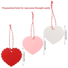 DIYASY Heart Gift Tags,120 Pcs Kraft Paper Hanging Tags with String for Valentine's Day, Wedding and Mother's Day Gift Wrapping(Red,Pink,White)