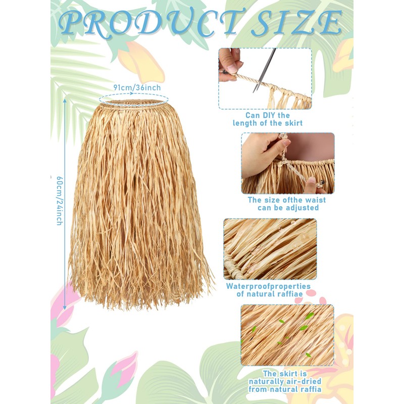 Giegxin Natural Raffia Grass Skirts Tropical Luau Hula Skirt for