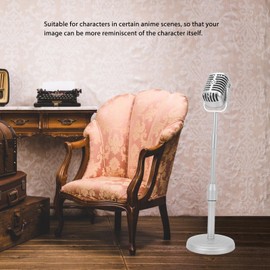 Fockety Fake Vintage Microphone Prop with Stand, Lightweight Portable ABS Retro Mic, Classic Retro Style Antique Prop Mic Decor for Party Decoration Costume Role Play & Game Night (Silver)