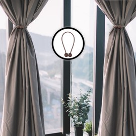 2 PCS Magnetic Curtain Tiebacks Window Curtain Tiebacks Clips Home Office Window Decorative Drapes Weave Holdbacks Holders (Borwn)