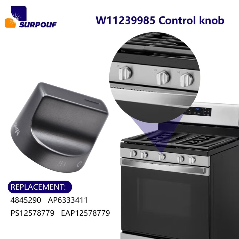 W11239985 Control Knob Compatible with Whirlpool Gas Ranges Replace 4845290