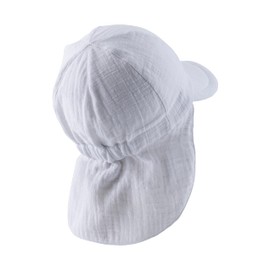 Sterntaler Peaked Cap Neck Plain – Unisex Hat Made of Airy Cotton Muslin – Summer Hat with Neck Protection – Sun Hat for Tying – Baby and Children's Headpiece, White, 53