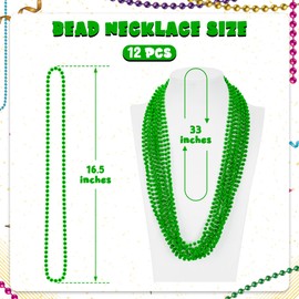 St Patricks Day Necklace, 12 PCS Mardi Gras Beads Bulk, 33 Inches Round Beads Necklaces Accessory Set, Christmas Beads, Parade Throw Accessories for Mardi Gras St. Patricks Party Supplies